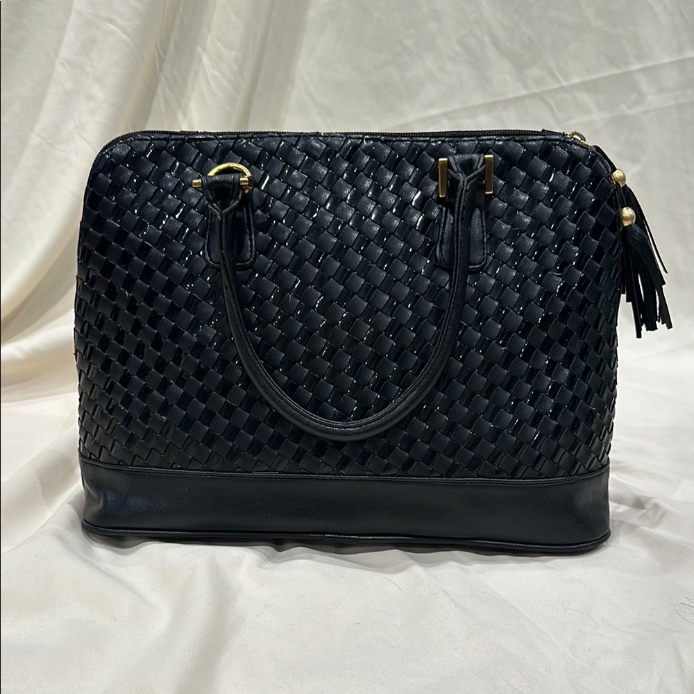 Leslie Fay Elegant Black Woven Handbag